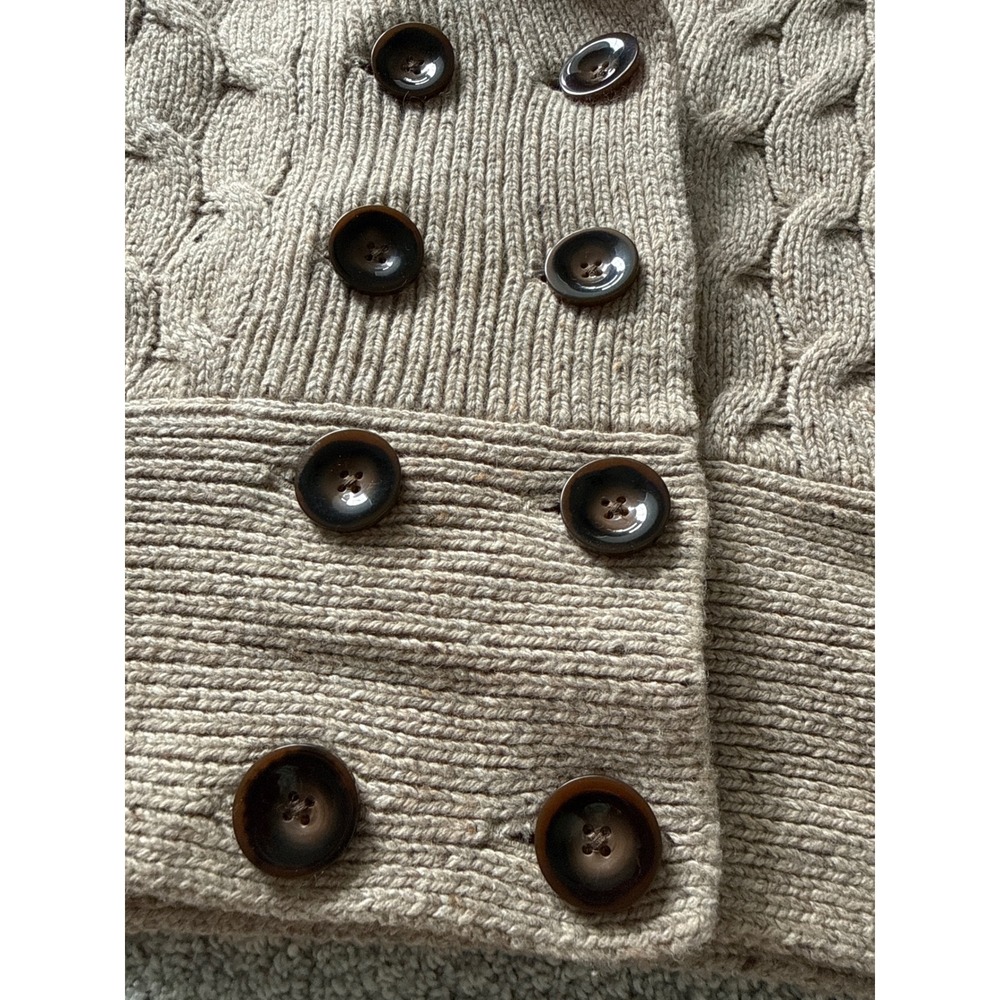 Eddie Bauer Womens Tan Wool Blend Cable Knit Shawl Collar Cardigan Sweater M - Picture 2 of 6